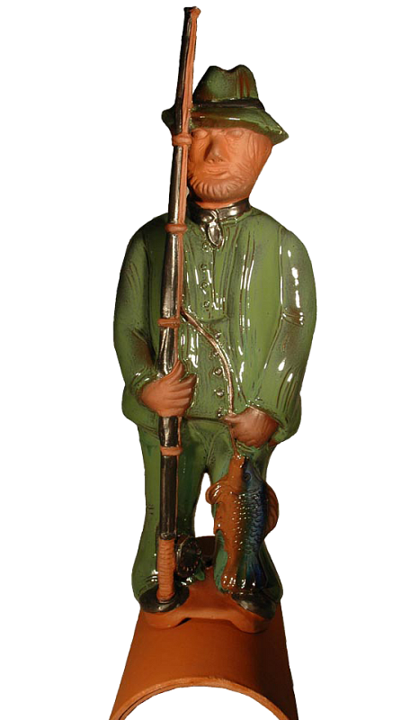 Декоративный элемент на кровлю Рыбак, зеленый, глазурь, Purr-Keramik