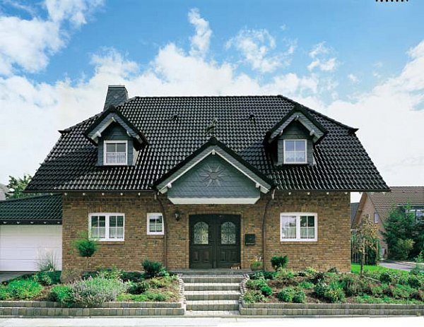 Цементно-песчаная черепица рядовая, Doppel-S, Star Seidenmatt, Черный, Braas