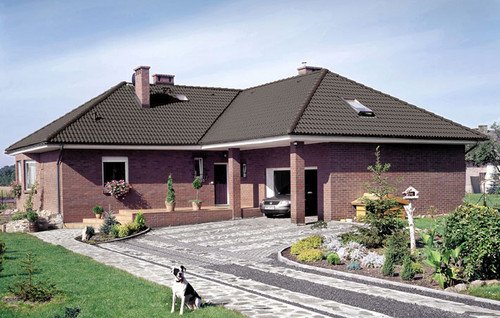 Цементно-песчаная черепица рядовая, Таунус, Темно- коричневый, Braas